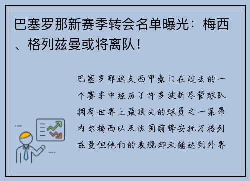 巴塞罗那新赛季转会名单曝光：梅西、格列兹曼或将离队！