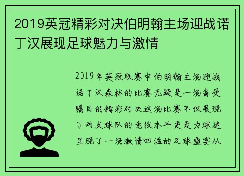 2019英冠精彩对决伯明翰主场迎战诺丁汉展现足球魅力与激情