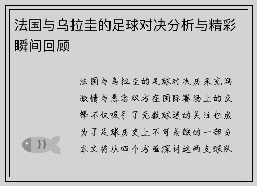 法国与乌拉圭的足球对决分析与精彩瞬间回顾
