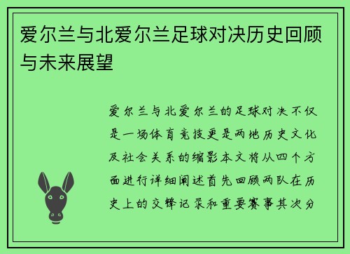 爱尔兰与北爱尔兰足球对决历史回顾与未来展望